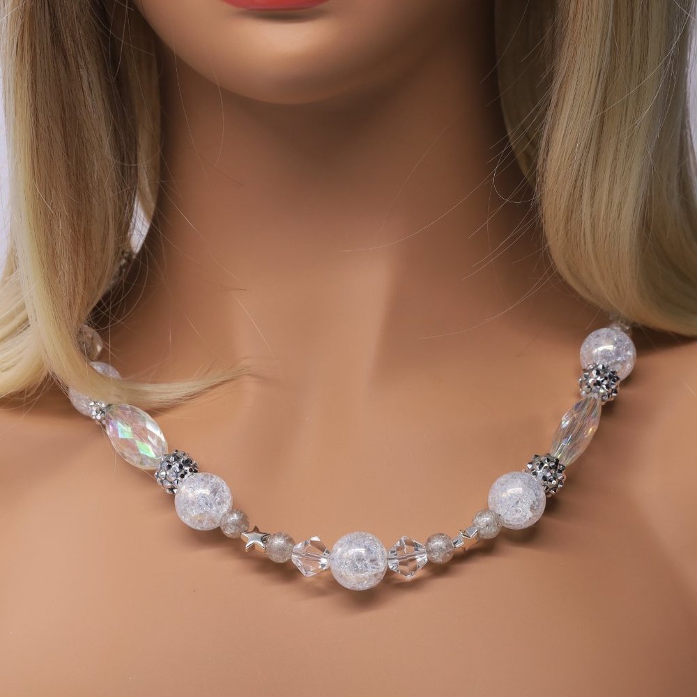 3 Piece Set, Crystal, Silver & Clear Spacers. Necklace, Bracelet & Earrings. - Picture 4 of 9